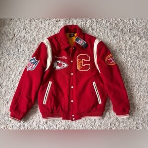 NFL Kansas City Chiefs Red Fleece Varsity Jacket Chiefs Jacket NWT Men's Large